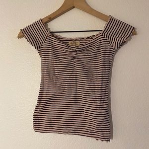 pink and black striped top (on or off shoulder)